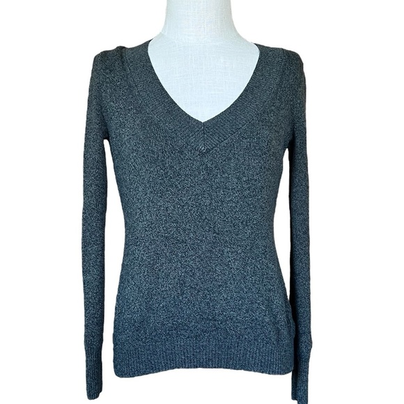 Express Large Green Black Marled Vneck Sweater Cotton Blend - Picture 2 of 7